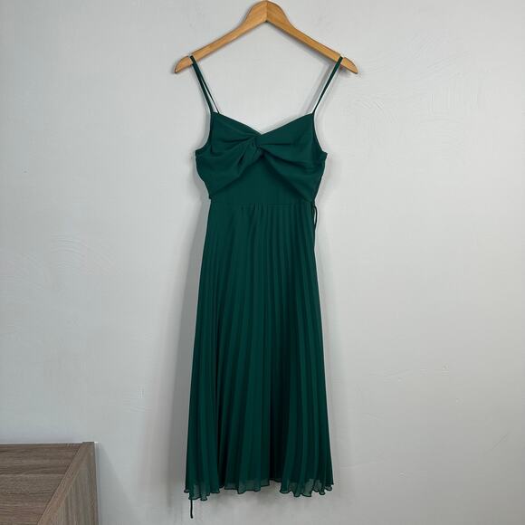 ASOS Forest Green Twist Front Pleated Cami Midi Dress - Picture 3 of 11
